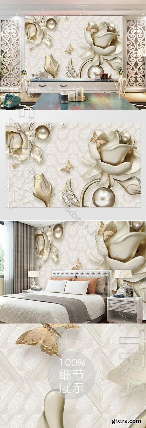 Silver pearl rose flower jewel hard pack background wall