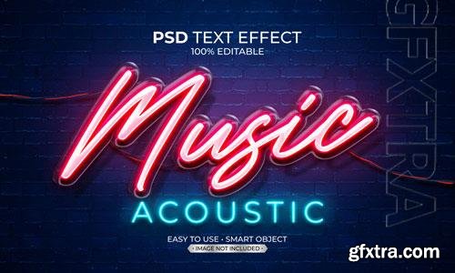 Music acoustic neon light text effect Premium Psd