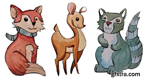 7 Day Challange Watercolor Illustration : Forest animals