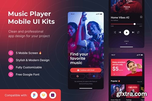 Music Player Mobile UI Kits Template