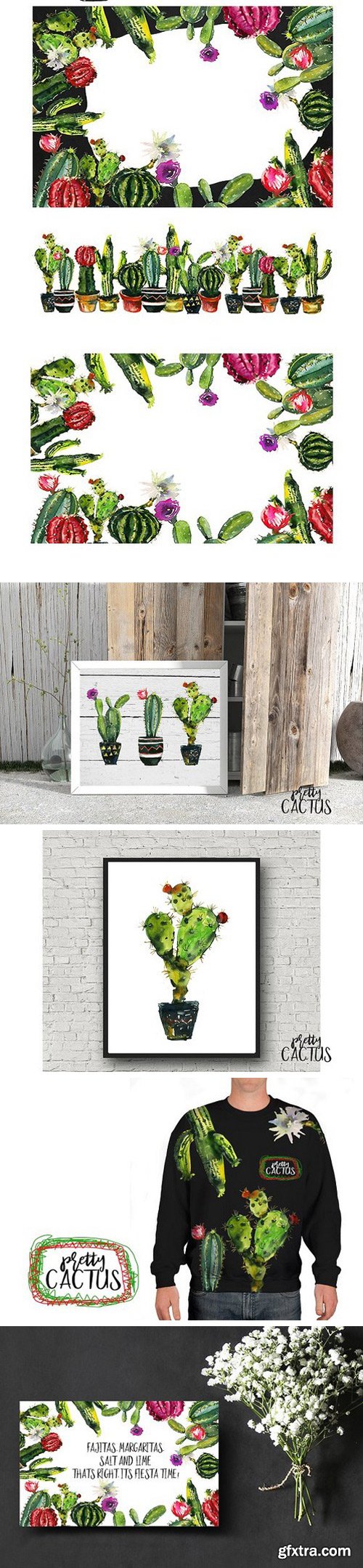 Pretty Cactus Watercolor Clipart Set