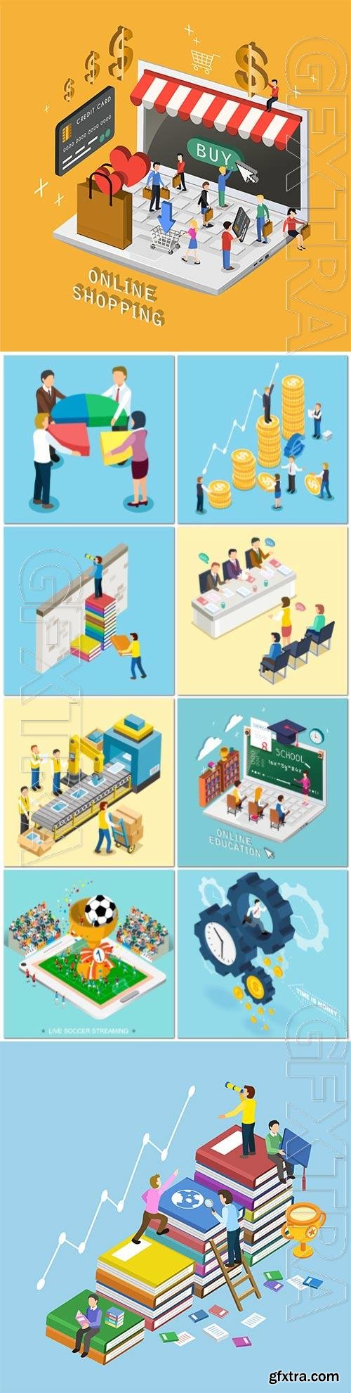 Concept in 3d isometric flat design vector template vol 5