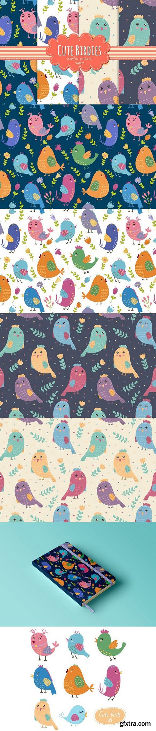 Cute Birdies patterns&clipart