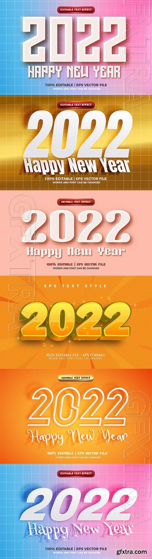 Happy new year 2022 modern embossed 3d editable text effect vector