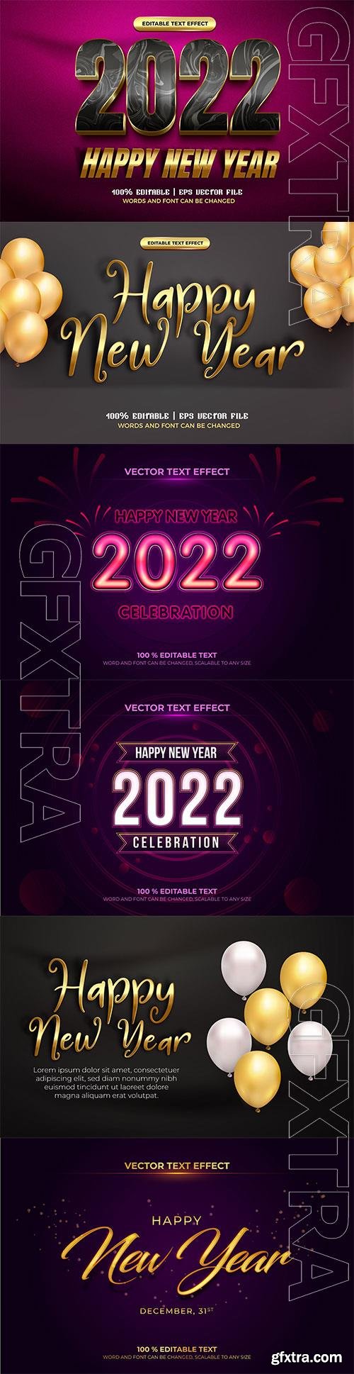 Happy new year 2022 luxury black gold 3d editable text effect premium vector