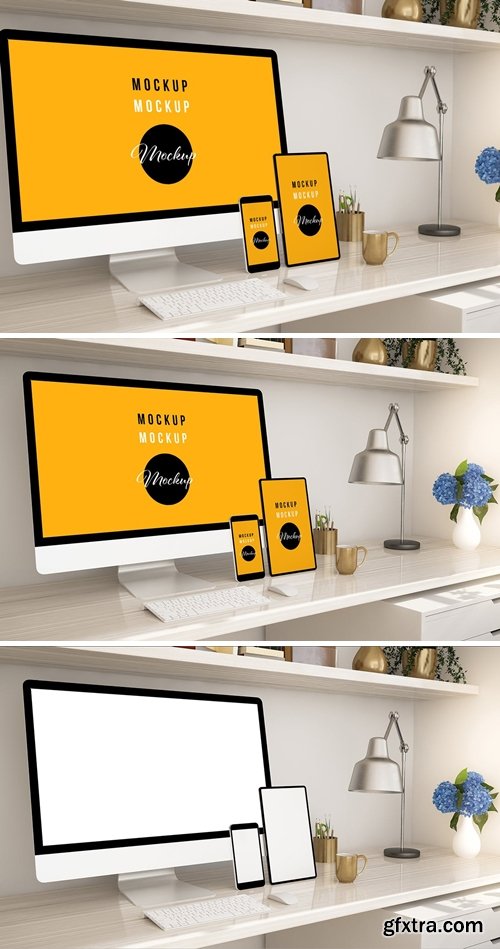 Home Office with Devices Mockup