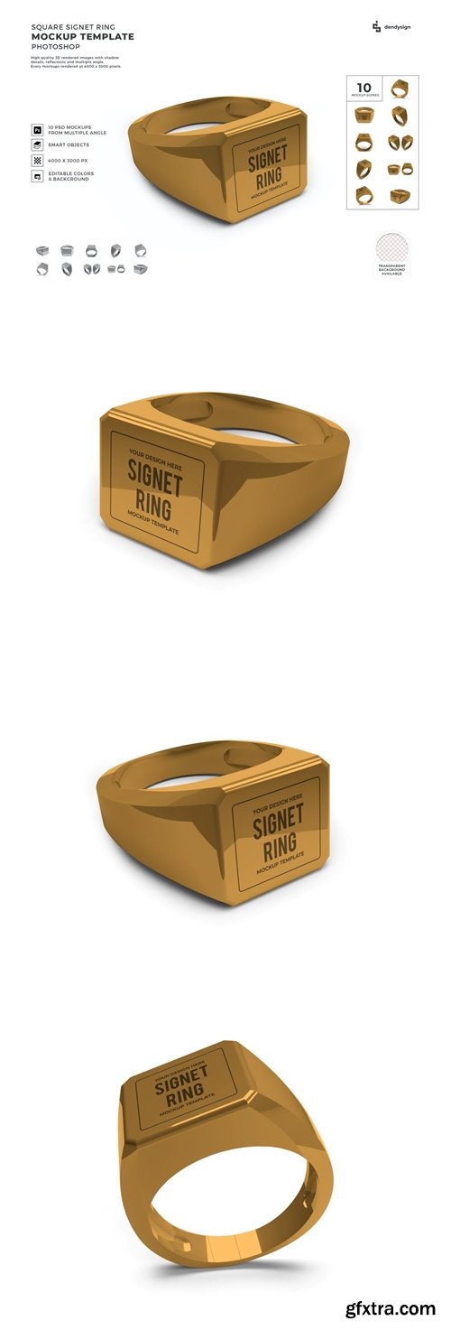 Golden Signet Ring Mockup Template Set