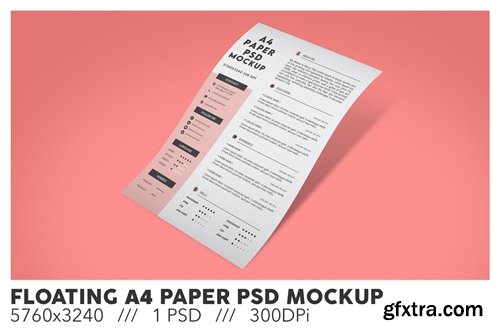 Floating A4 Paper PSD Mockup