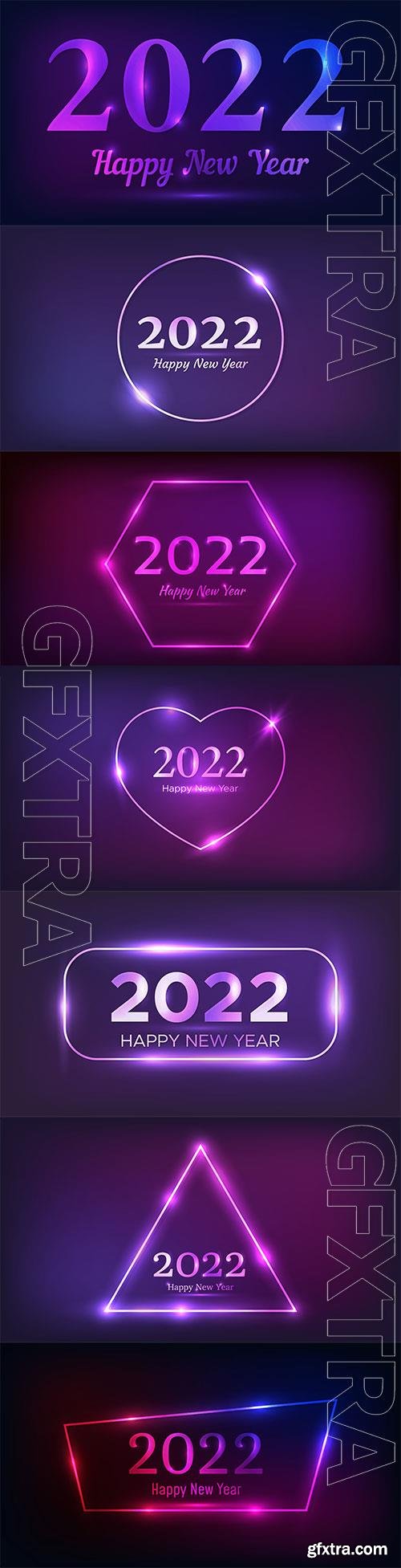 2022 happy new year neon vector background