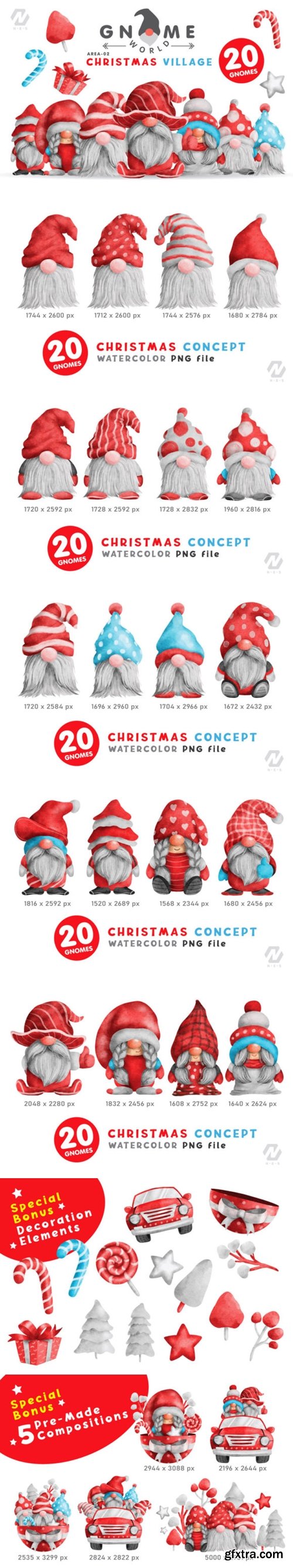 Gnome Christmas PNG Clipart Bundle 15881328