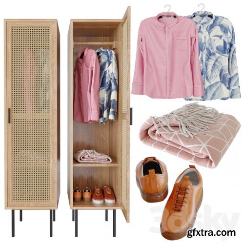 WASKA Wardrobe with hangers with 1 wicker door