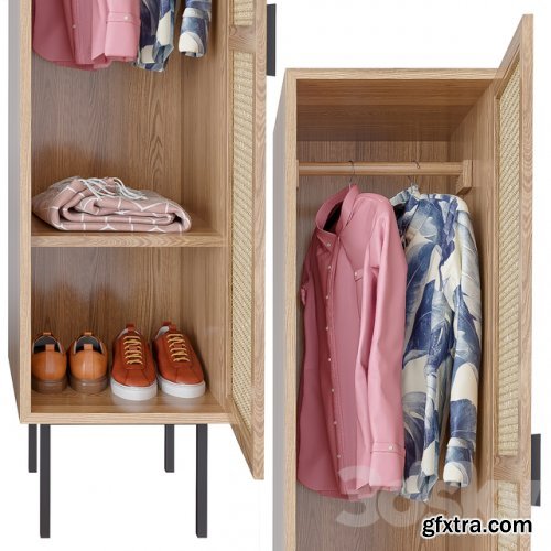 WASKA Wardrobe with hangers with 1 wicker door