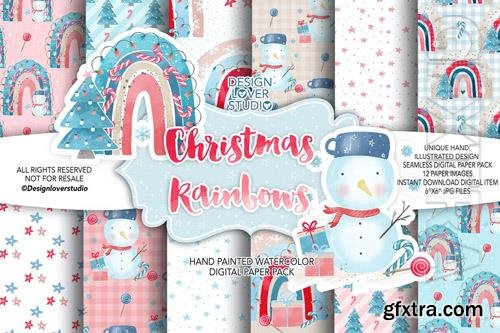 Christmas Rainbow digital paper pack