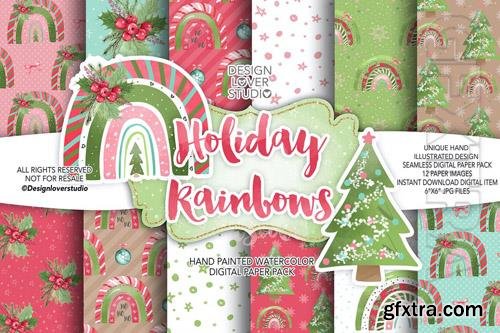 Holiday Rainbow digital paper pack