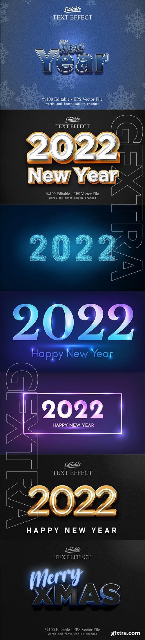 2022 New year, Merry christmas editable text effect premium vector vol 7