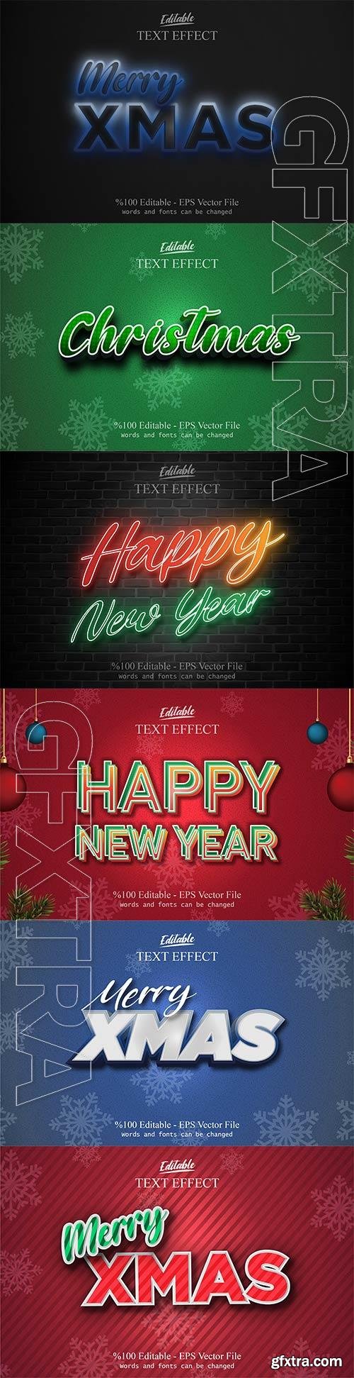 2022 New year, Merry christmas editable text effect premium vector vol 3