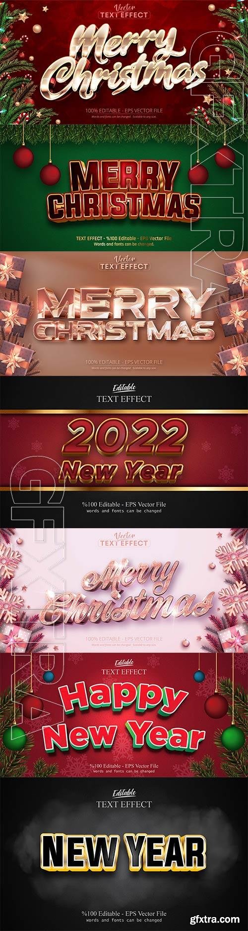 2022 New year, Merry christmas editable text effect premium vector vol 2