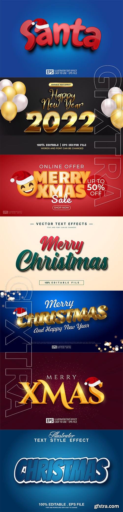 2022 New year, Merry christmas editable text effect premium vector vol 17