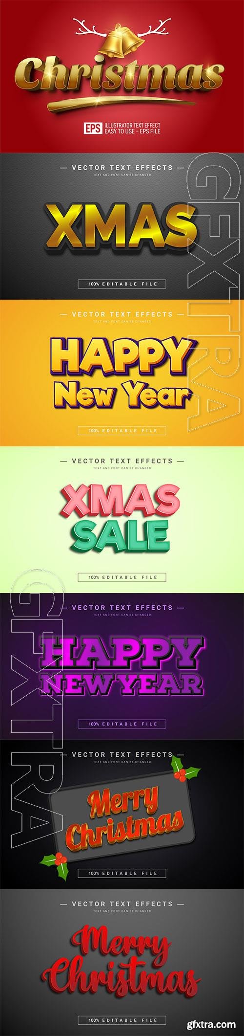 2022 New year, Merry christmas editable text effect premium vector vol 16