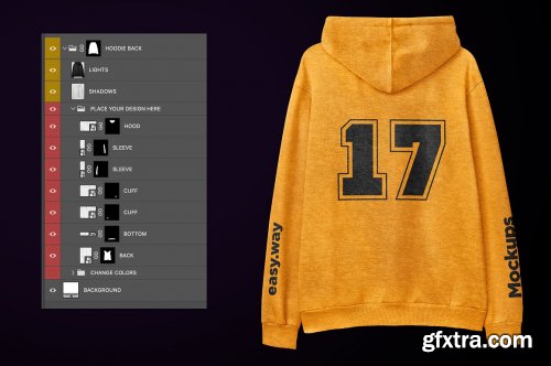 CreativeMarket - Heather Hoodie Back View PSD Mockup 6163223