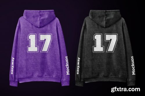 CreativeMarket - Heather Hoodie Back View PSD Mockup 6163223