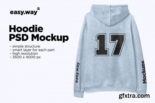 CreativeMarket - Heather Hoodie Back View PSD Mockup 6163223