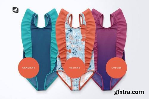 CreativeMarket - Baby Girl's Ruffled Swimsuit Mockup 4865131