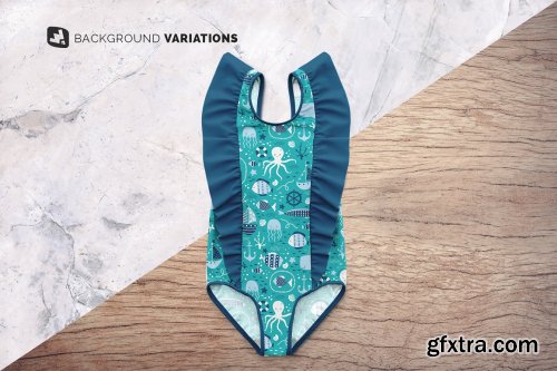 CreativeMarket - Baby Girl's Ruffled Swimsuit Mockup 4865131