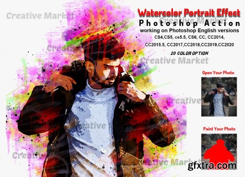 CreativeMarket - Watercolor Portrait  Effect PS 6471713