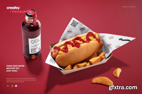 CreativeMarket - Food Safe Paper Mockup (hot dog) 6418581