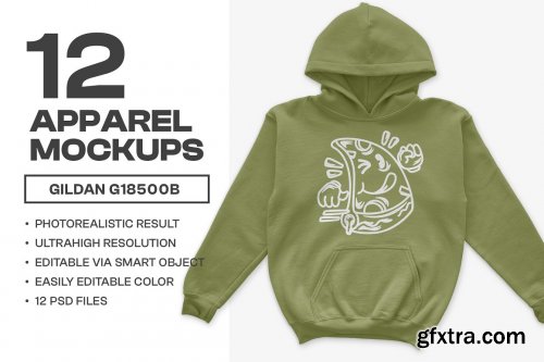 CreativeMarket - Gildan G18500B Youth Hooded Mockups 6459884