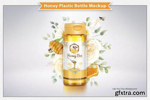 CreativeMarket - Honey Plastic Bottle Mockup 6305503