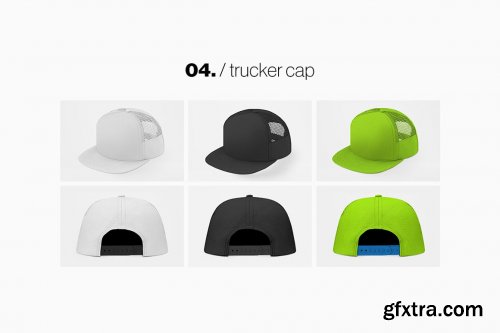 Creativemarket - Baseball Hat Full Cap Trucker Mockup 6146781