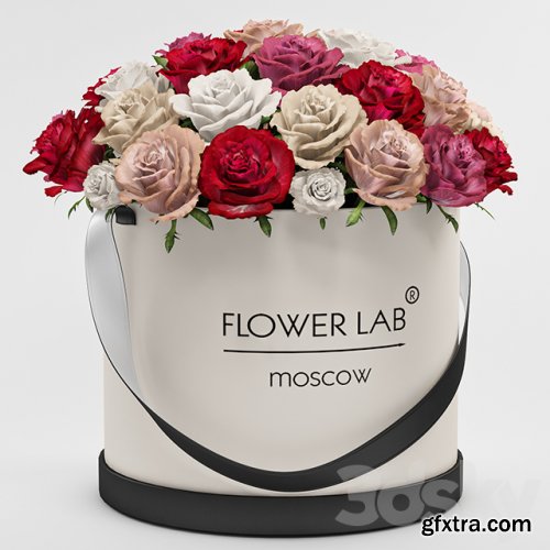 A bouquet of roses in a gift box