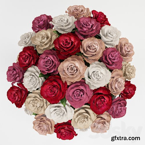 A bouquet of roses in a gift box