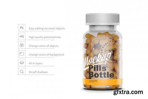 CreativeMarket - Pills Bottle with Box Mockup Set 6374641