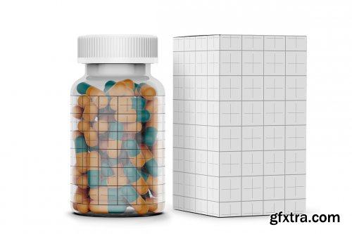 CreativeMarket - Pills Bottle with Box Mockup Set 6374641