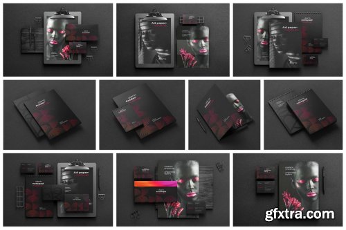 CreativeMarket - Dark Stationery Branding Mockup Set 6475038