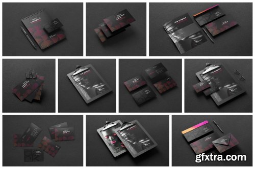 CreativeMarket - Dark Stationery Branding Mockup Set 6475038