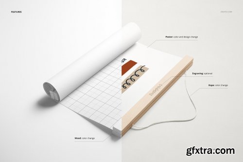 CreativeMarket - Wooden Poster Hanger Mockup Set 6498818