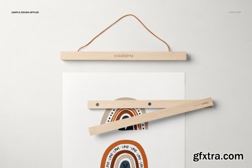 CreativeMarket - Wooden Poster Hanger Mockup Set 6498818