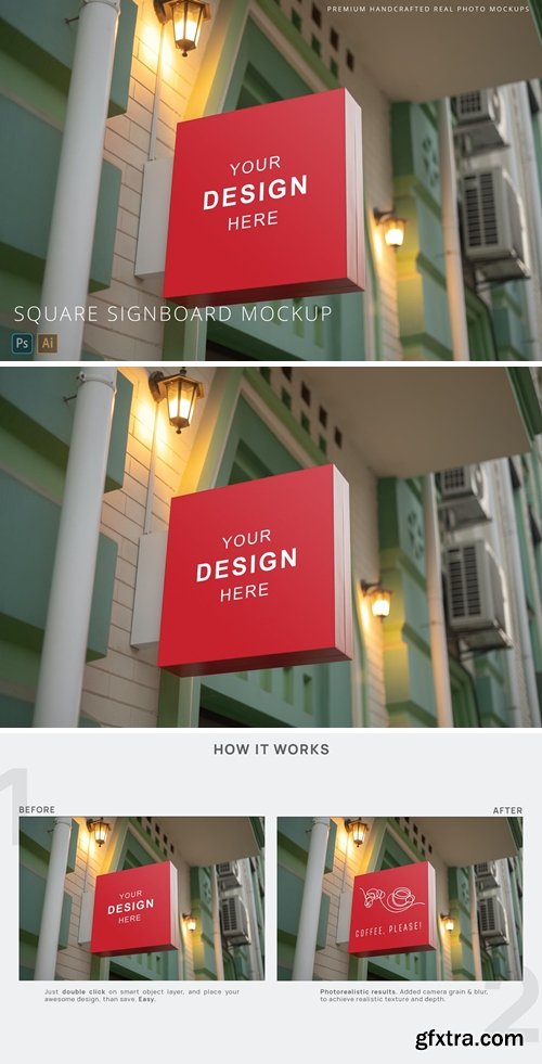 Square Street Signboard Mockup at Evening