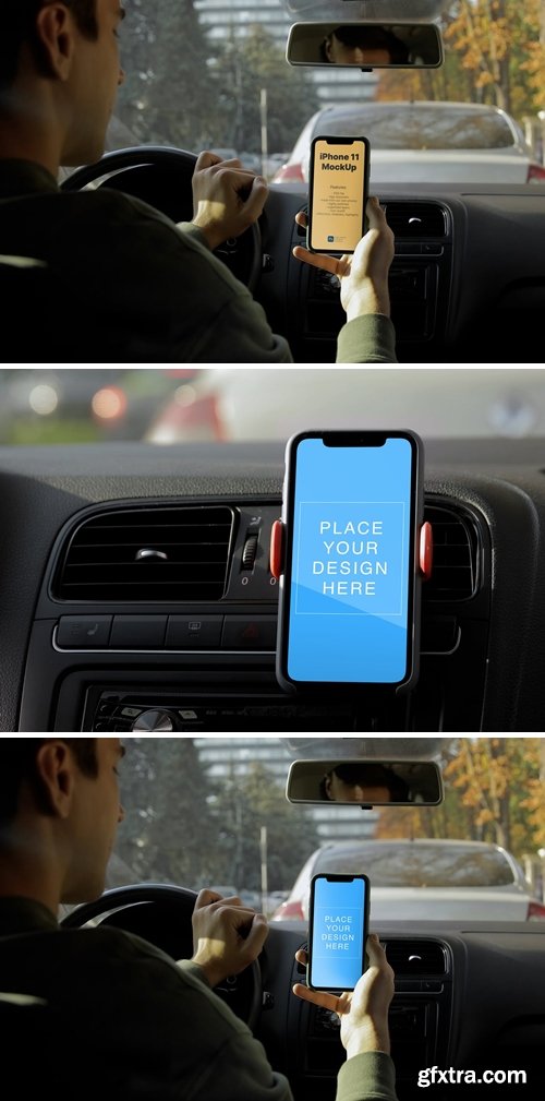 2 Mockup templates: Man in the car watch on phone