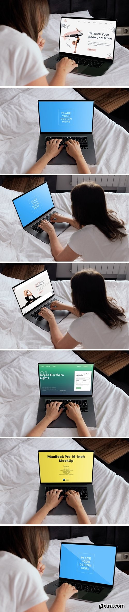 3 Mockup templates: Macbook Pro at home interior