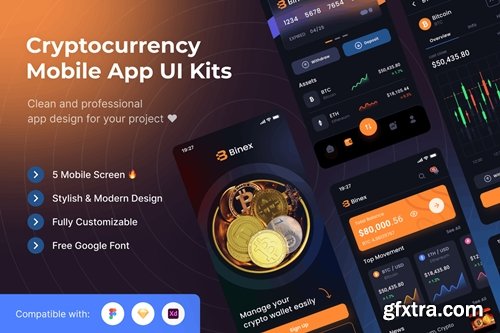 Binex Cryptocurrency Mobile App UI Kits Template