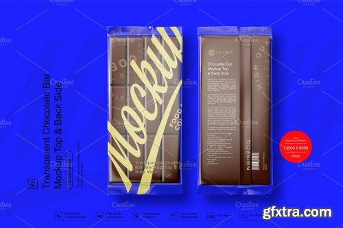 CreativeMarket - Transparent Chocolate Bar Mockup Top & Back Side View 3799328