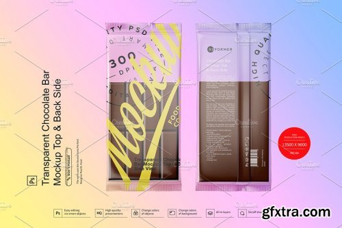 CreativeMarket - Transparent Chocolate Bar Mockup Top & Back Side View 3799328