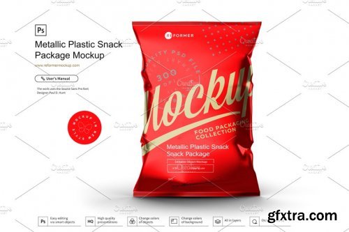 CreativeMarket - Metallic Snack Package Mockup 3668612