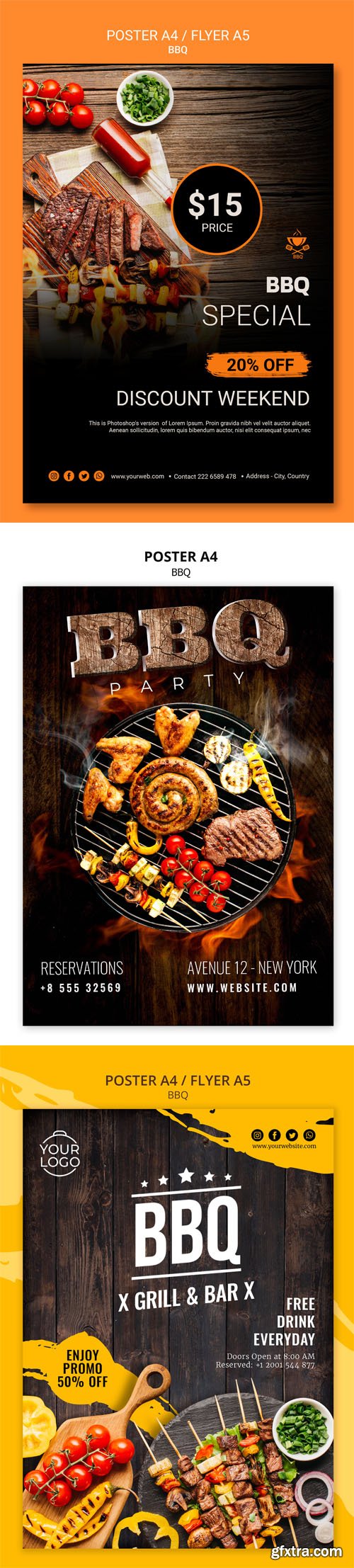 Barbeque BBQ Poster A4 / Flyer A5 PSD Templates