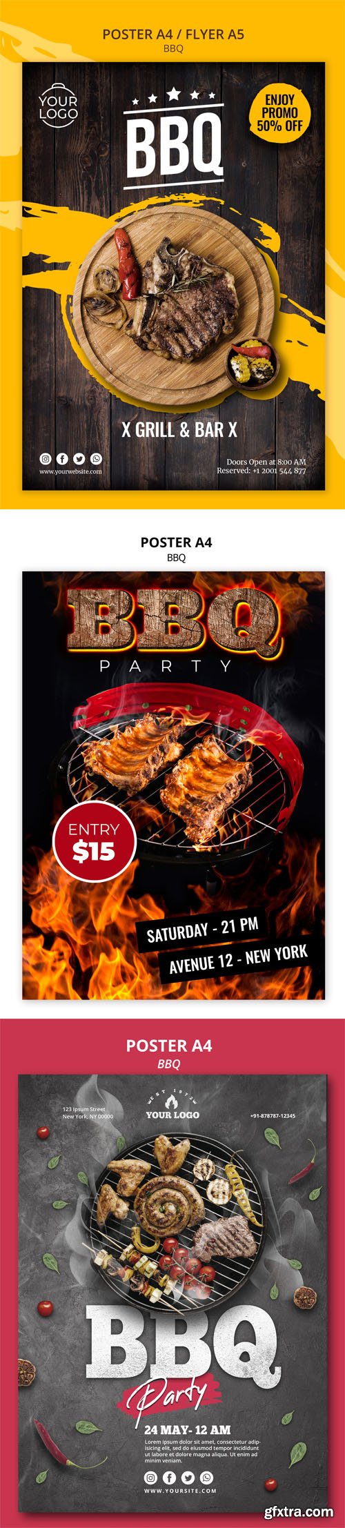 Barbeque BBQ Poster A4 / Flyer A5 PSD Templates